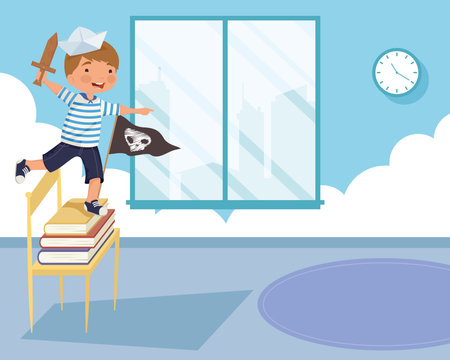 boy with sailor costume in books sceneのイラスト素材