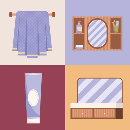 bathrooms and toilet four iconsのイラスト素材