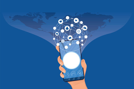 hand with smartphone and social networkのイラスト素材