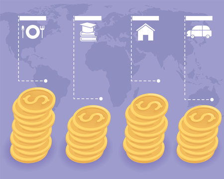 coins money dollars infographicのイラスト素材