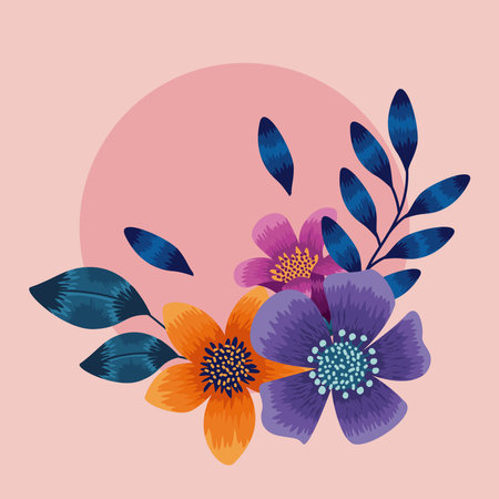 flowers and leafs circleのイラスト素材