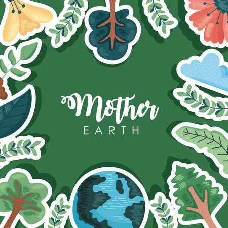 mother earth lettering frameのイラスト素材