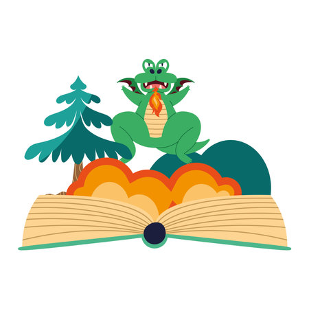book story with dragonのイラスト素材