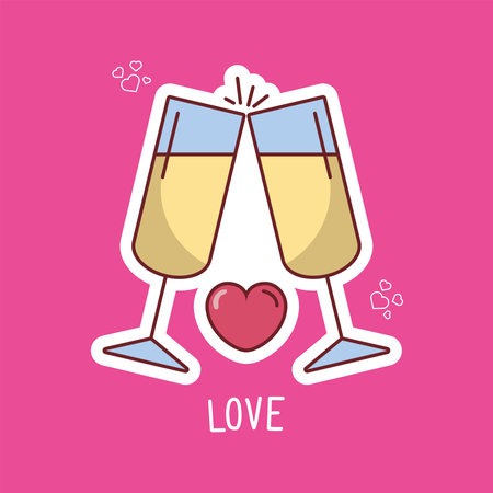 champagne cups with heartのイラスト素材