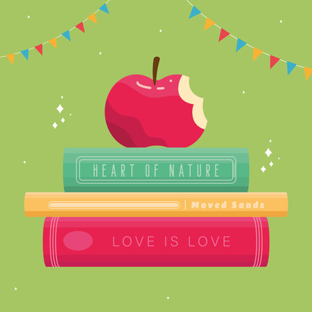 text books and appleのイラスト素材