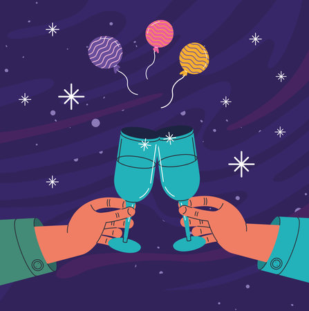 hands toasting abd balloonsのイラスト素材