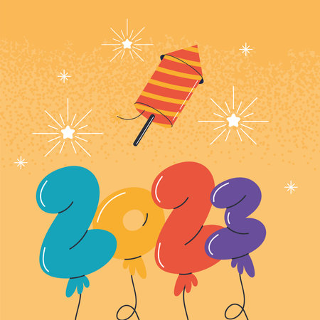 2023 new year balloons and fireworkのイラスト素材