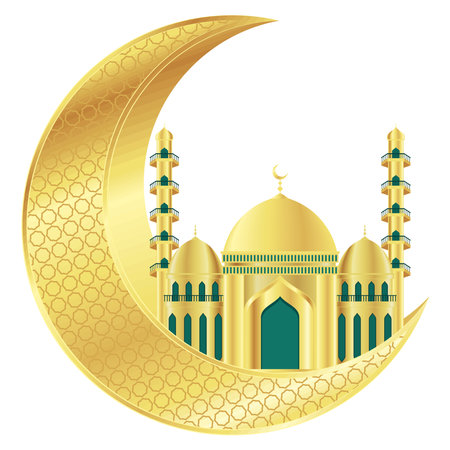 muslim mosque in crescent moonのイラスト素材