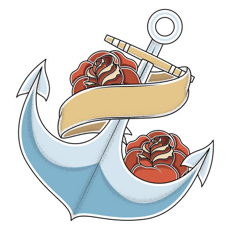 anchor and roses tattooのイラスト素材