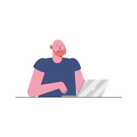 bald man using laptopのイラスト素材