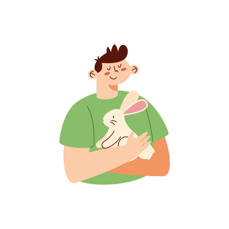 man with rabbit farm animalのイラスト素材