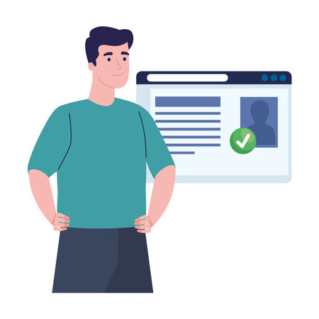 man with webpage templateのイラスト素材