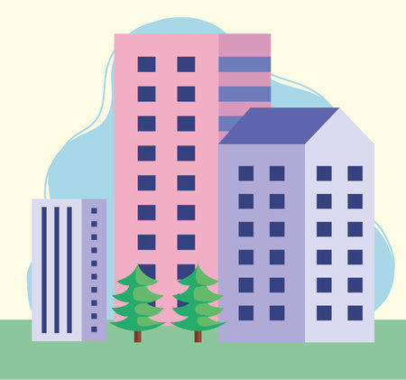 buildings and pines cityのイラスト素材