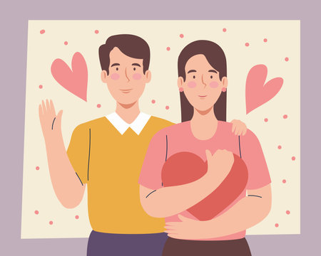 korean couple hugging heartのイラスト素材