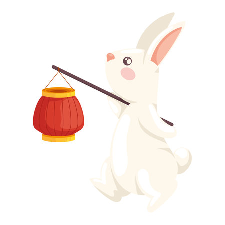 rabbit with chinese lampのイラスト素材