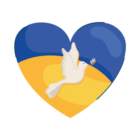 Ukraine flag in heart with doveのイラスト素材