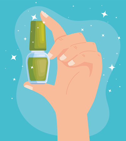 hand lifting green nails polishのイラスト素材