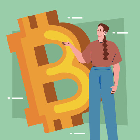 bitcoin symbol with womanのイラスト素材