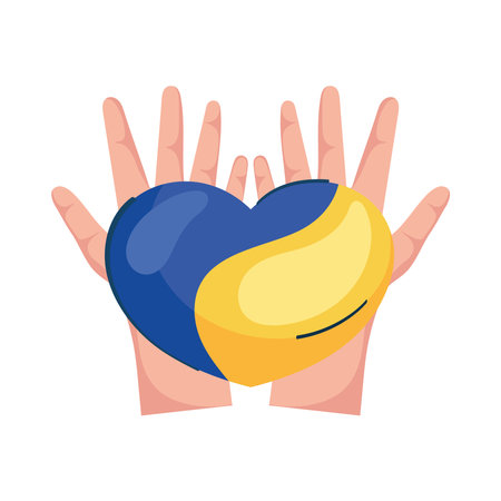 hands with Ukraine flag in heartのイラスト素材