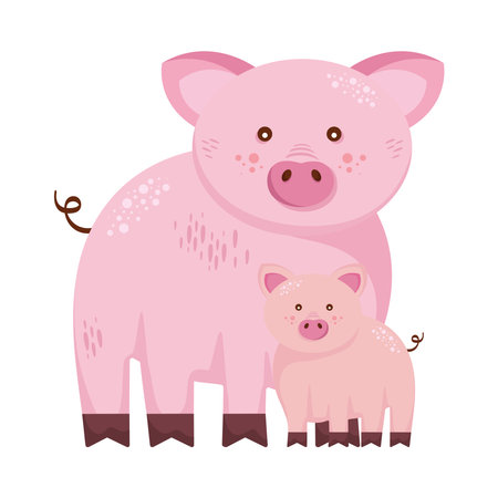 family porks animals farmsのイラスト素材