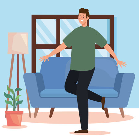 man dancing in livingroomのイラスト素材