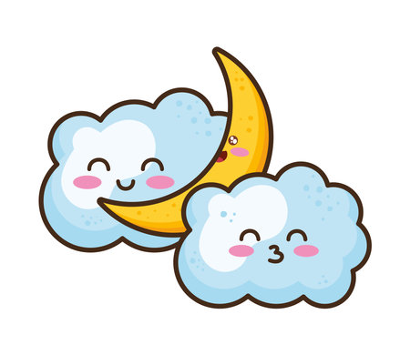 kawaii clouds and moonのイラスト素材