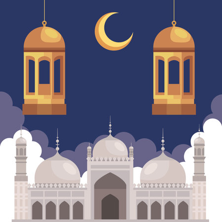 mosque with lanterns hangingのイラスト素材