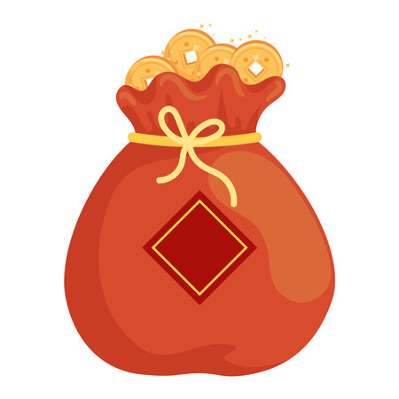 golden chinese coins in bagのイラスト素材