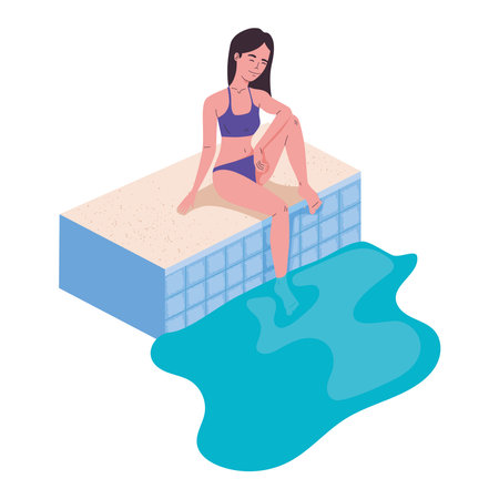 girl seated in poolのイラスト素材