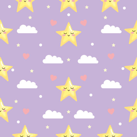 clouds and stars pastel patternのイラスト素材