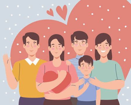 korean parents couples and son with heartのイラスト素材