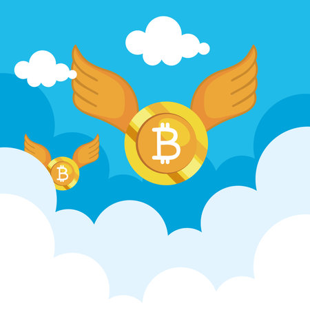 bitcoins flying in the skyのイラスト素材