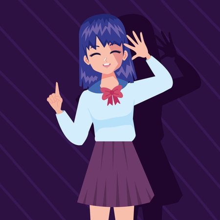 blue hair girl wearing uniformのイラスト素材