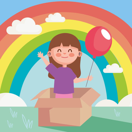 girl playing with balloon heliumのイラスト素材