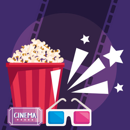 pop corn with 3d glassesのイラスト素材