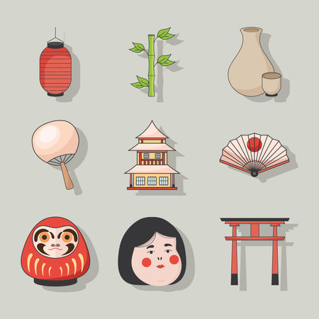 japanese culture iconsのイラスト素材
