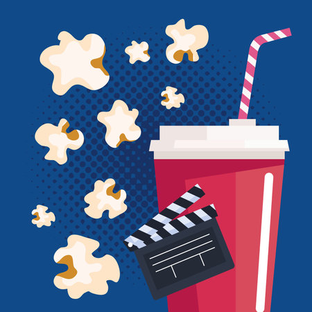 clapperboard and popcornのイラスト素材