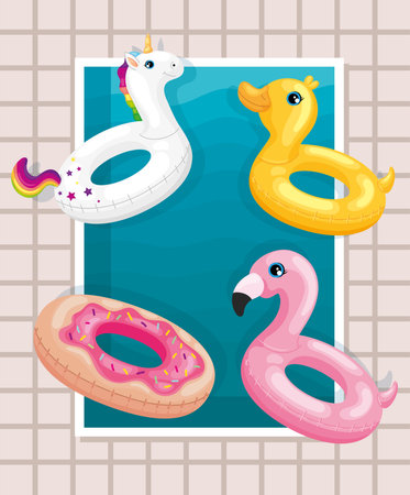 inflatables rings in poolのイラスト素材
