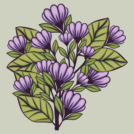 purple flowers and leafsのイラスト素材
