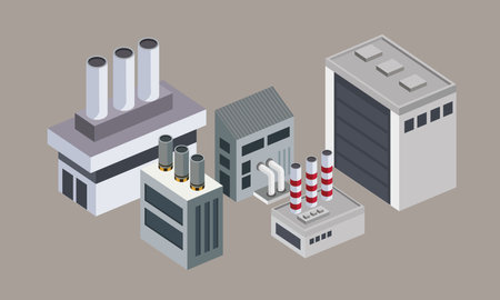 isometric plant chimneys structureのイラスト素材