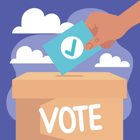 hand with vote card and urn