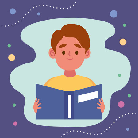 boy reading blue bookのイラスト素材