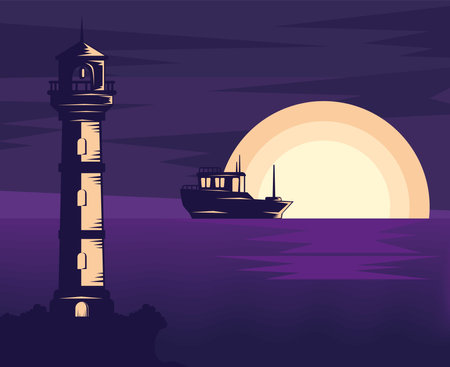 seascape with lighthouseのイラスト素材