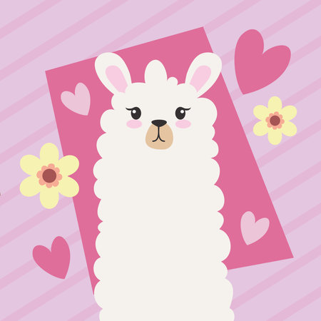 llama with hearts and flowersのイラスト素材