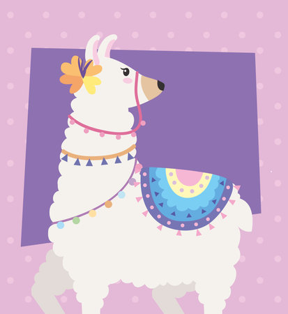 sweet llama in dotted backgroundのイラスト素材