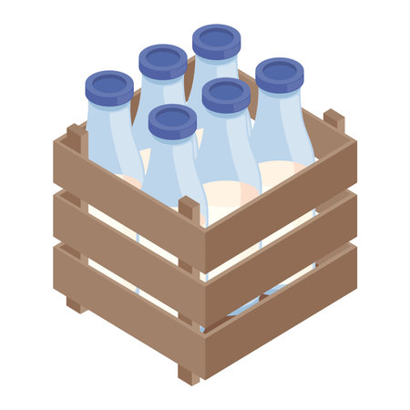 milk bottles in basketのイラスト素材