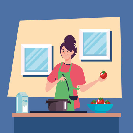 woman cooking with tomatoesのイラスト素材