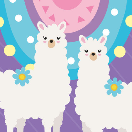 two llamas in posterのイラスト素材