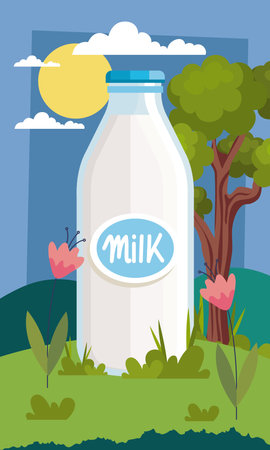 milk bottle in landscapeのイラスト素材