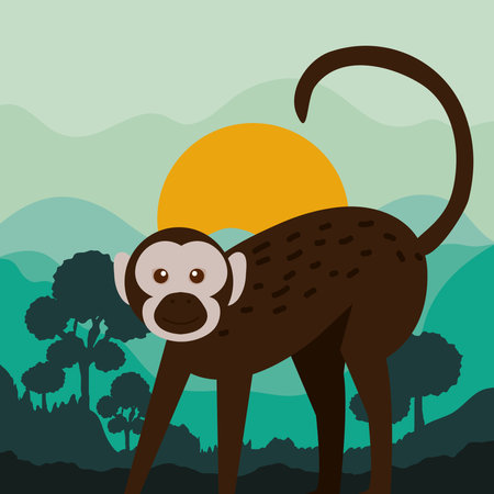 macaque monkey in jungleのイラスト素材